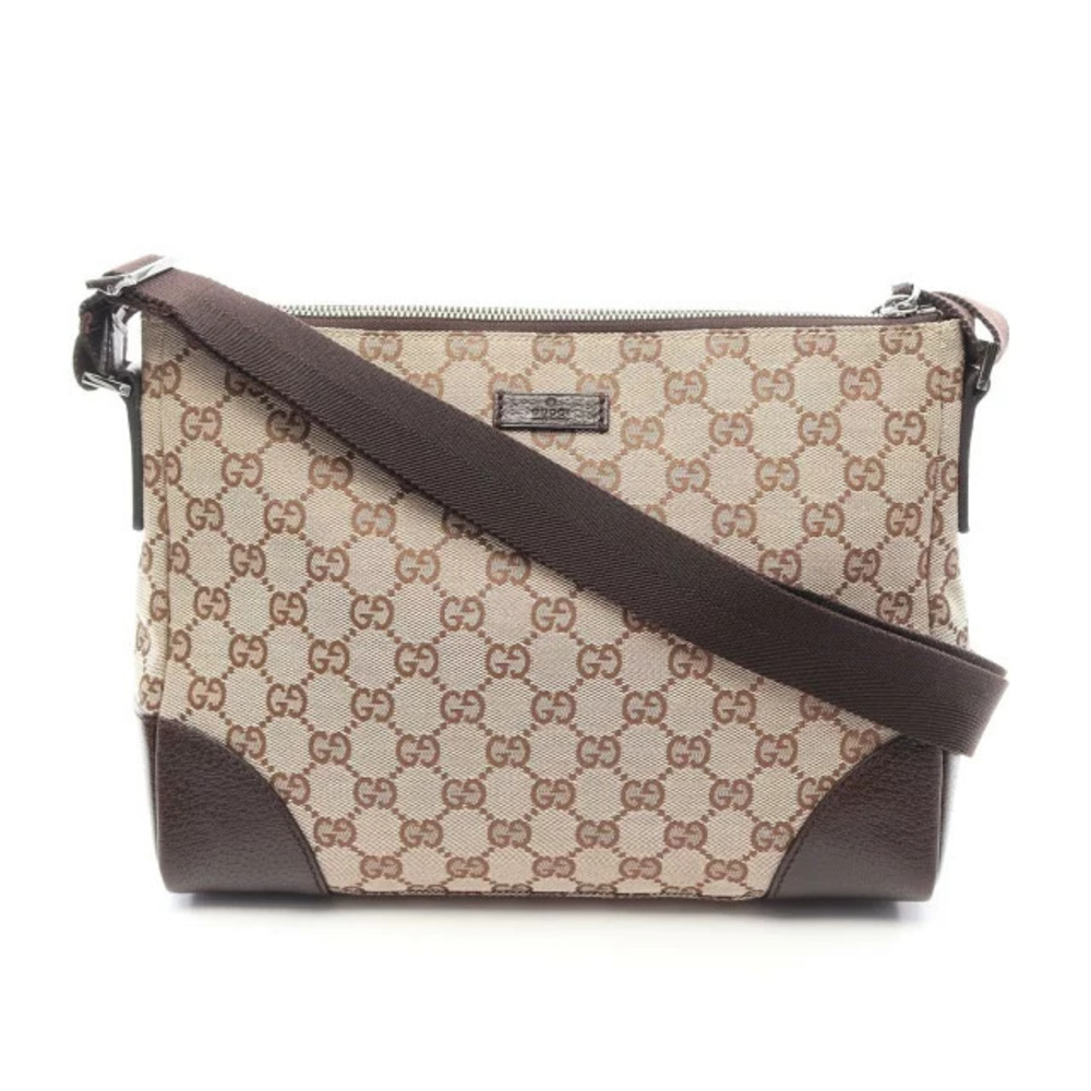 Gucci GG Canvas Shoulder Bag Leather Beige Cream Brown